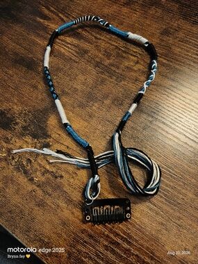 Braided Blue, Black & White Men's Neck Cord with Clip